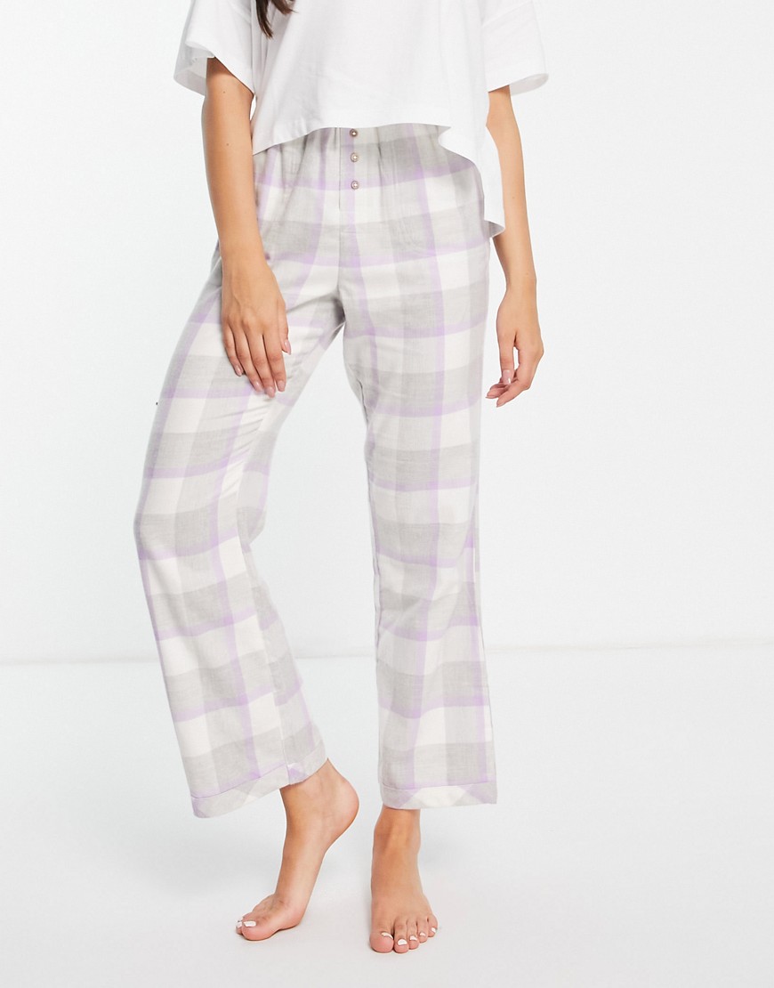 Cotton: On sleep pants in gray plaid print - part of a set-Grey