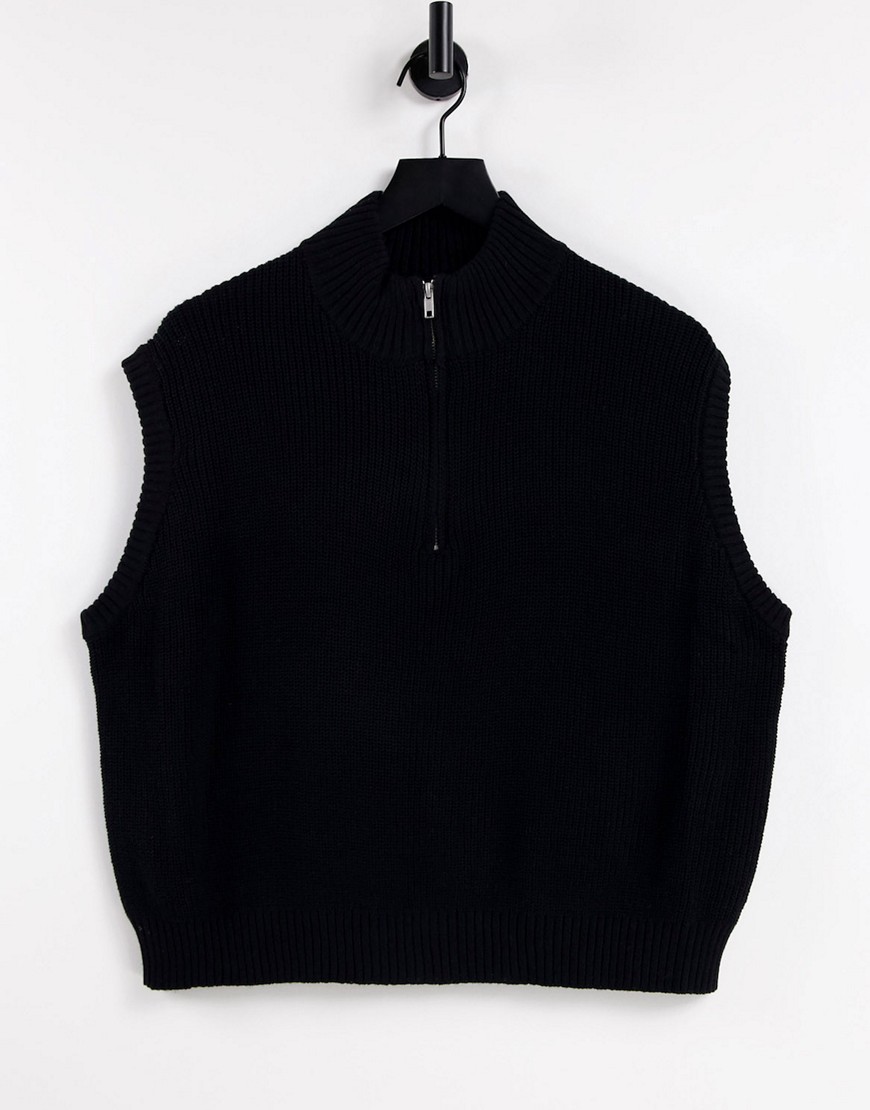 Cotton:On sleeveless knitted polo top in black