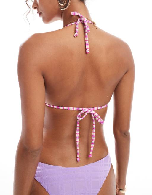Cotton:On Slider triangle bikini top in hyper violet stripe ASOS