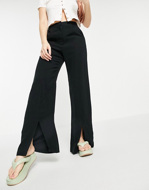 Cotton:On split hem wide leg trouser in black