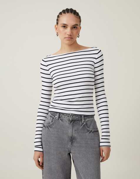 Cotton:On Staple rib boat neck long sleeve top in black - view 1