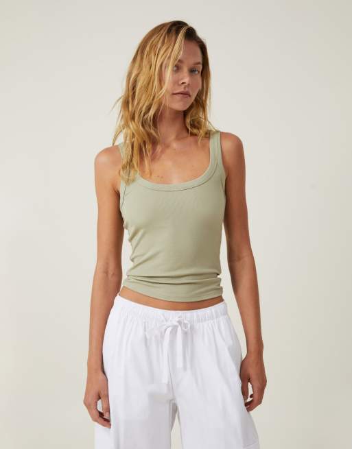 Cotton:On Staple rib double scoop tank in desert sage