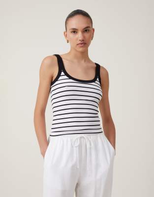  Cotton:On Staple rib double scoop tank in remi stripe white/black