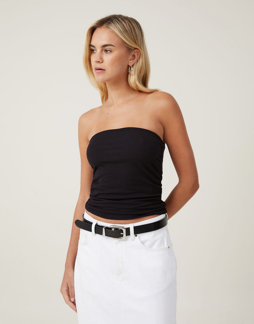Cotton:On Staple rib gathered tube top in black