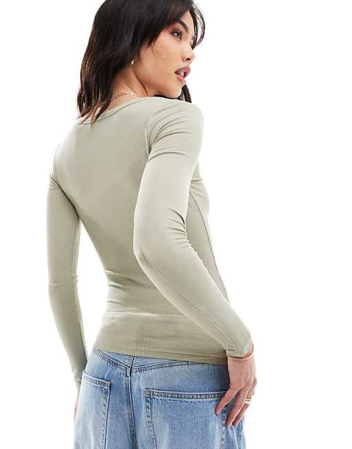 Scoop Long Sleeve Rib Khaki Scoop Long Sleeve Rib Khaki