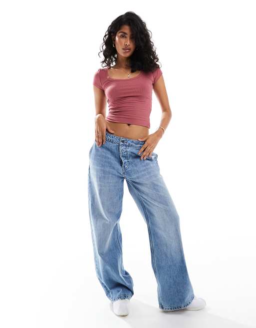 Cotton:On Staple rib scoop neck short sleeve top in purple