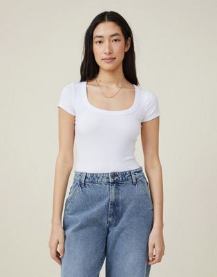 Cotton:On Staple rib scoop neck short sleeve top in white