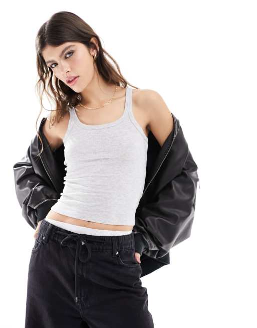 Cotton:On staple rib scoop neck tank top in grey marl
