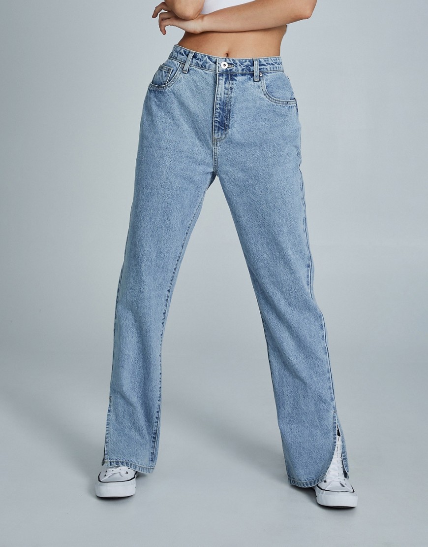 Cotton:on Straight Leg Split Jeans In Light Wash Blue
