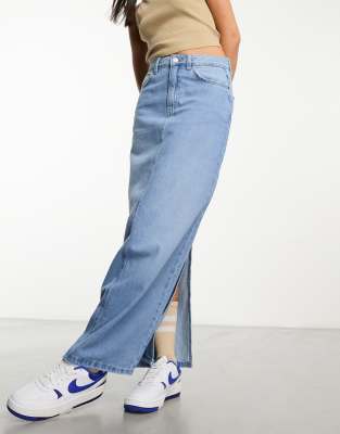 Cotton:on Straight Maxi Skirt In Light Washed Denim-blue