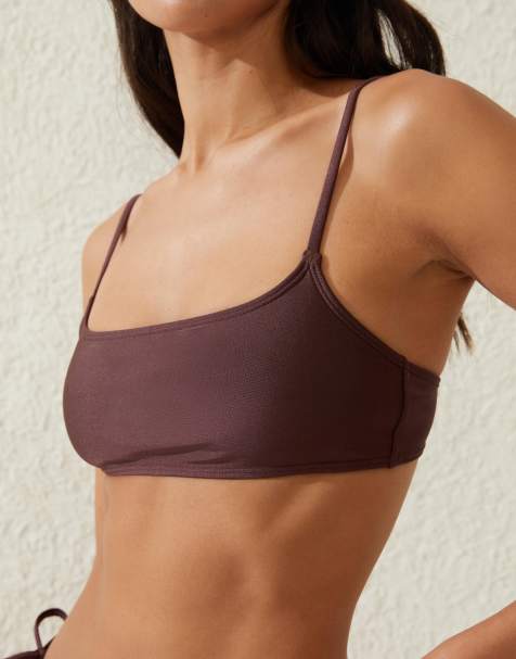 Cotton:On Straight neck crop bikini top in brown - view 1