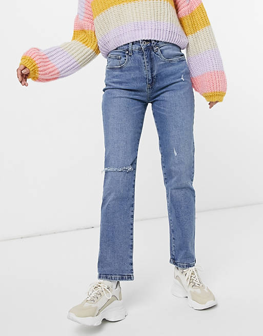 Cotton:On straight stretch jeans in blue with rips