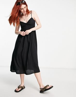 Cotton:On strappy button through midi dress in black