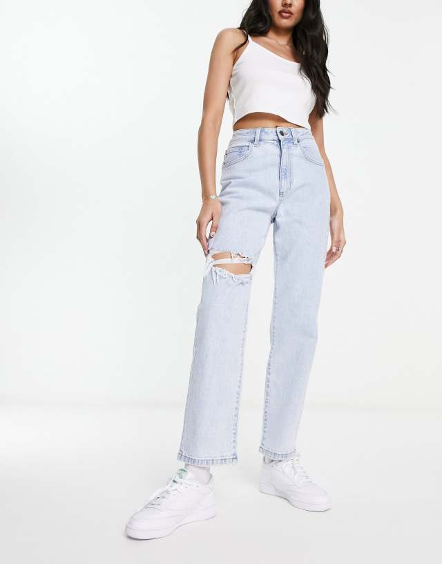 Cotton:On stretch straight jeans with rips in bleach wash