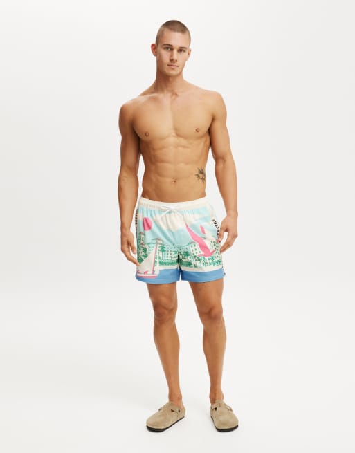 Cotton:On Stretch swim short in blue border print
