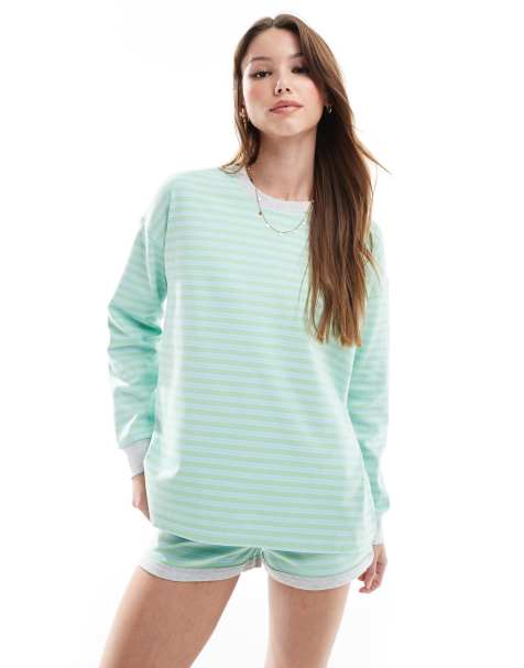 Cotton:On Stripe lounge long sleeve in windsurfer/spring green stripe - view 1