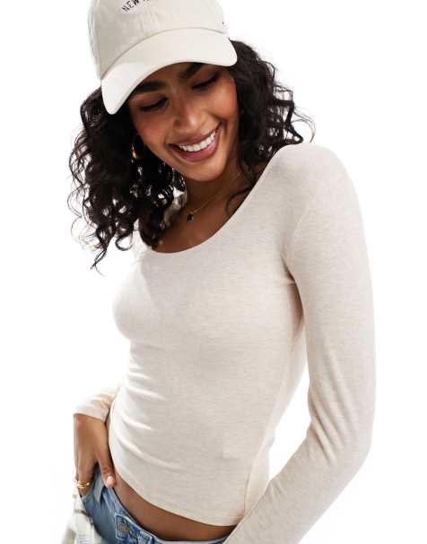 Cotton:On Sunday scoop long sleeve in beige - view 1