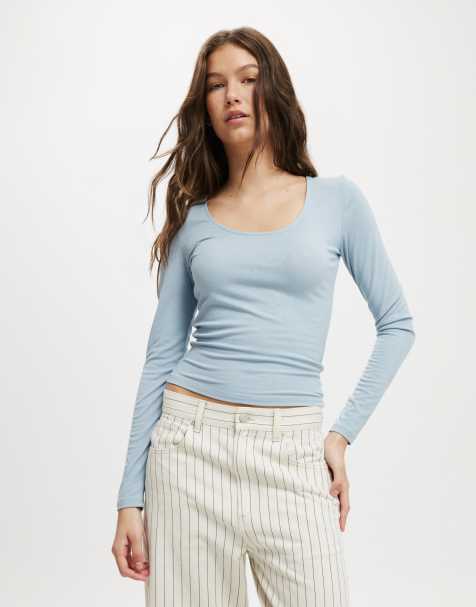Cotton:On Sunday scoop long sleeve in blue - view 1