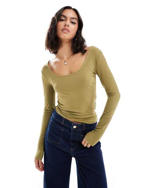 Cotton:On Sunday scoop long sleeve in khaki - view 1