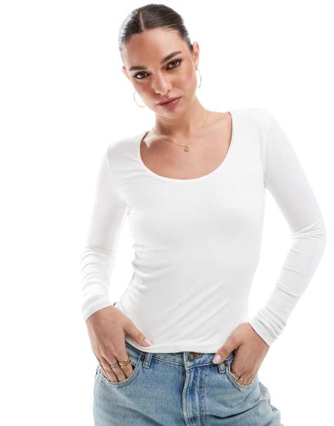 Cotton:On Sunday scoop neck long sleeve in white