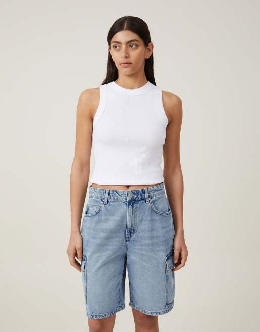 Cotton:On Super baggy cargo denim jort in light/pastel blue, 4 of 4