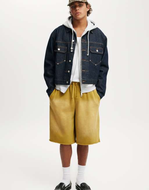 Cotton:On Super baggy fleece short in chartreuse / y2k wash
