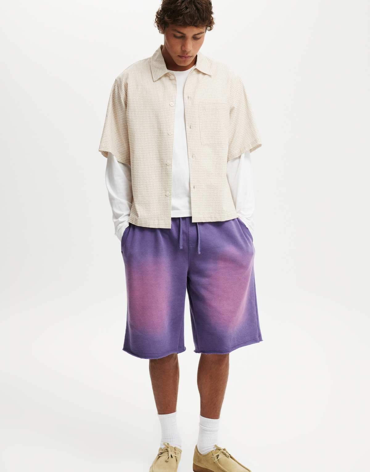 Cotton:On Super baggy fleece short in grape / y2k wash