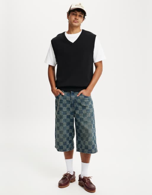 Cotton:On Super baggy jort in check up blue