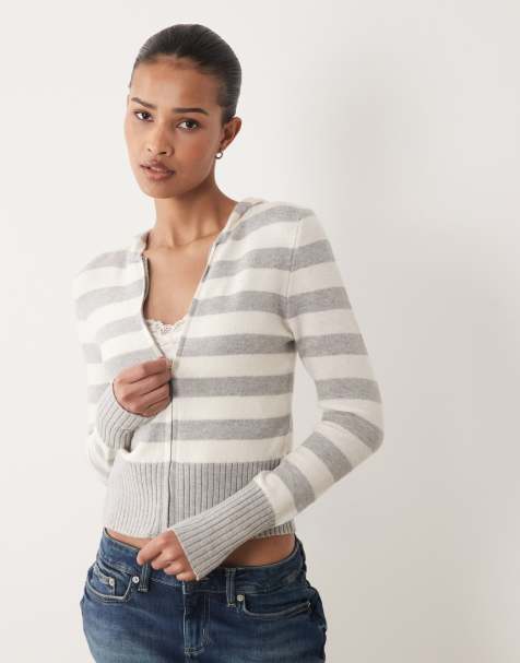 Cotton On - Sweat à capuche en maille torsadée rayée - Gris - view 1