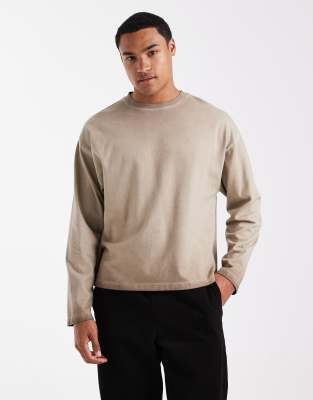 Cotton On - T-shirt à manches longues décontracté style années 2000 - Taupe chiné-Blanc