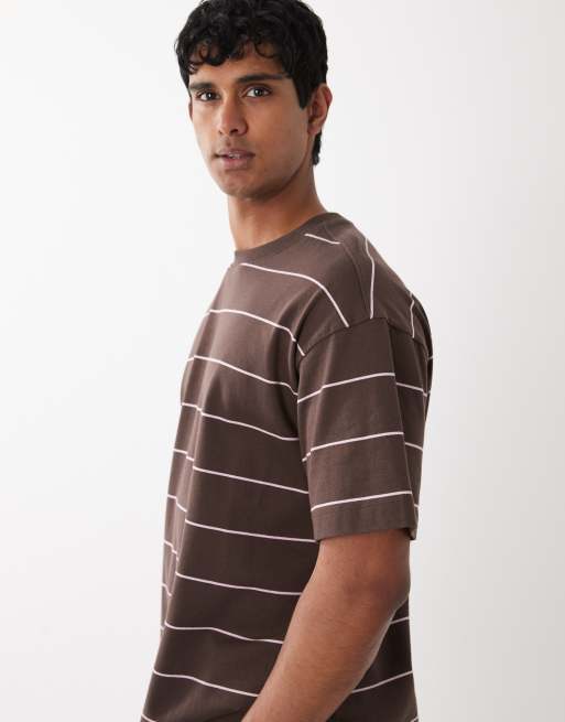Cotton On - T-shirt coupe carrée à rayures - Chocolat, 3 de 5