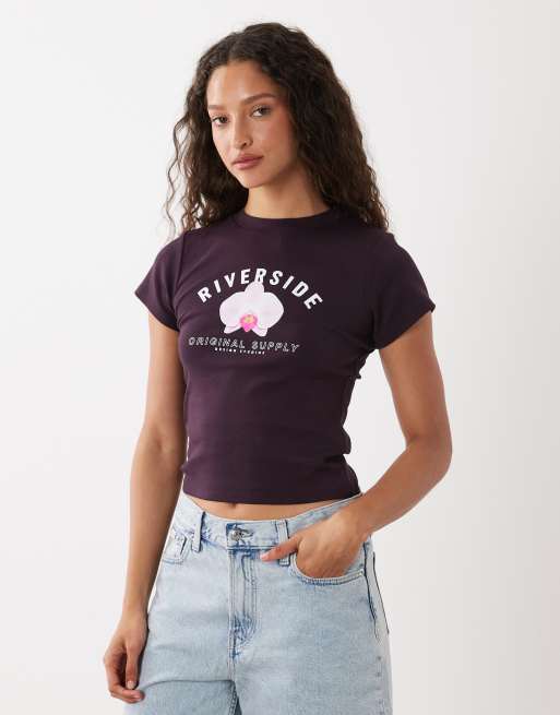 Cotton On - T-shirt effet rétréci à imprimé graphique - Mûre foncé, 3 de 4