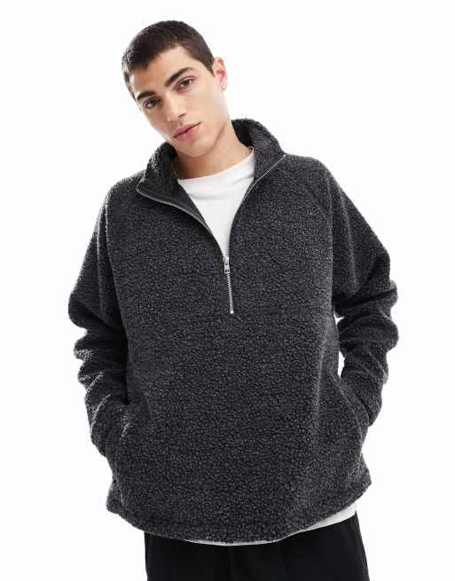 Cotton On Teddy 1 2 zip fleece in black