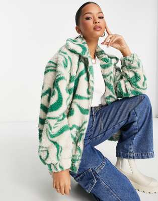 Cotton:On teddy borg green swirl print jacket in cream