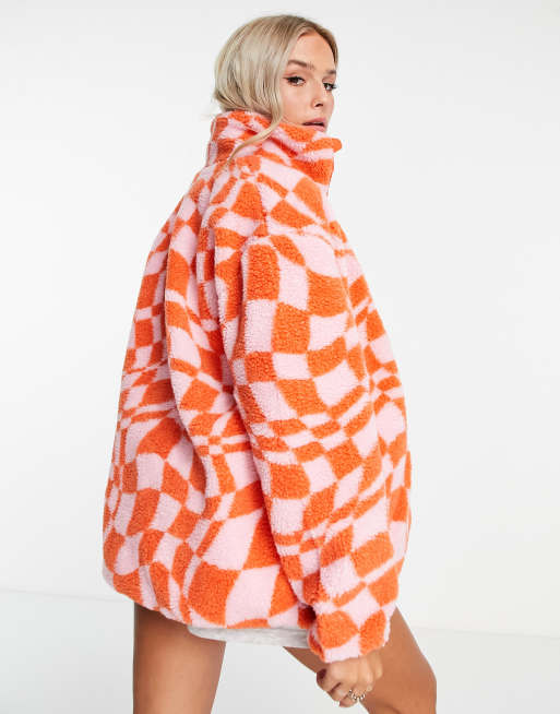 Cotton:On teddy jacket in checkerboard print | ASOS