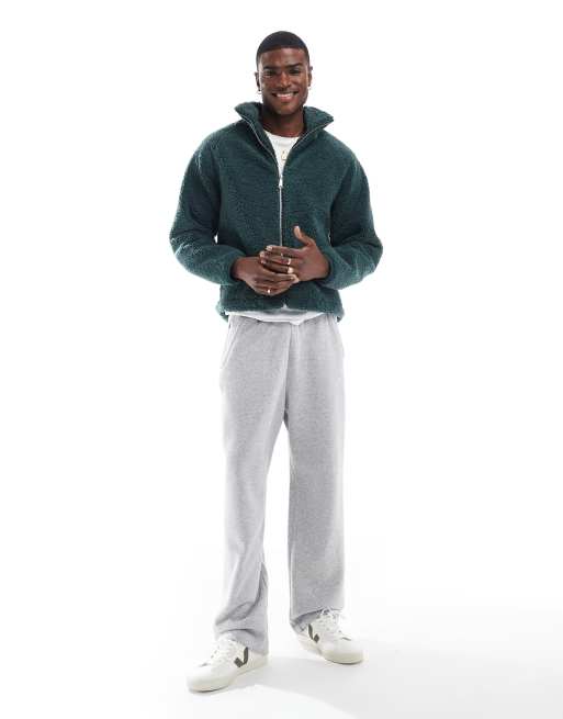 Cotton:On Teddy zip through jacket in green