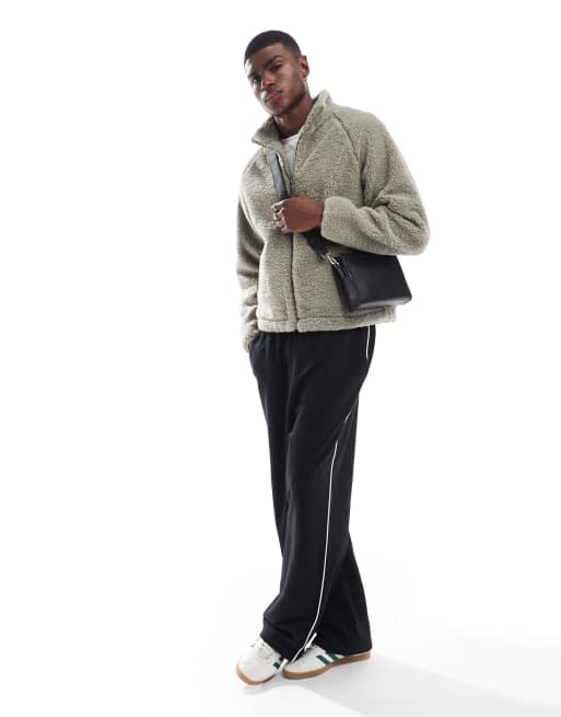 Cotton:On Teddy zip through jacket in green
