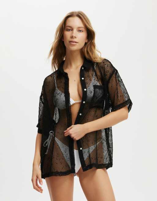 Cotton:On The essential short sleeve beach shirt in black