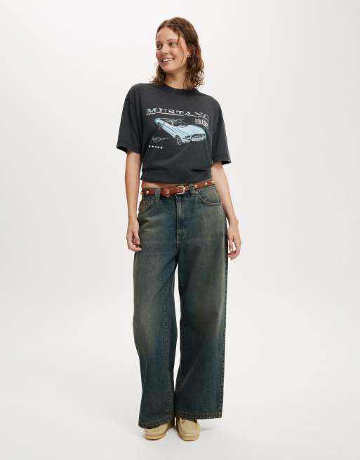 Cotton:On The lcn boxy graphic tee in lcn ford mustang/ washed black