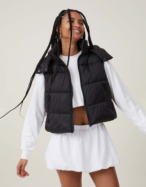 Cotton:On The  mother hooded puffer vest 2.0 in black