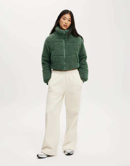 Cotton:On The mother puffer cropped sherpa jacket in green ASOS