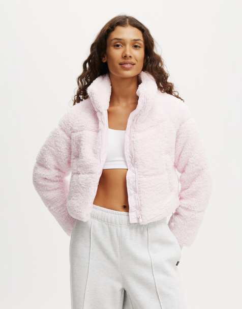 Cotton:On The mother puffer cropped sherpa jacket in pink - view 1