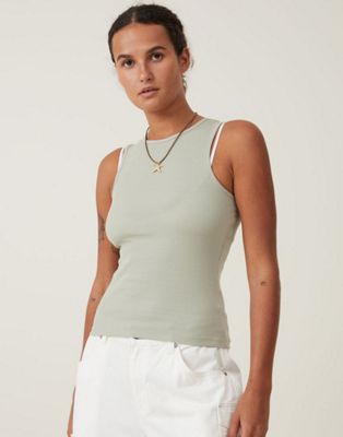 Cotton:On The one  rib racer tank in desert sage