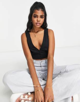 Cotton:On tie back halter neck crop top in black