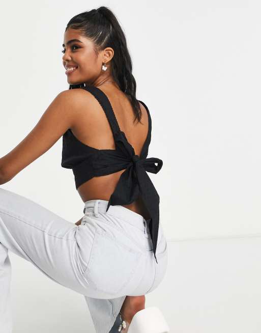 Cotton:On tie back halter neck crop top in black | ASOS