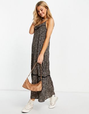 Cotton:On tiered maxi dress in black ditsy floral