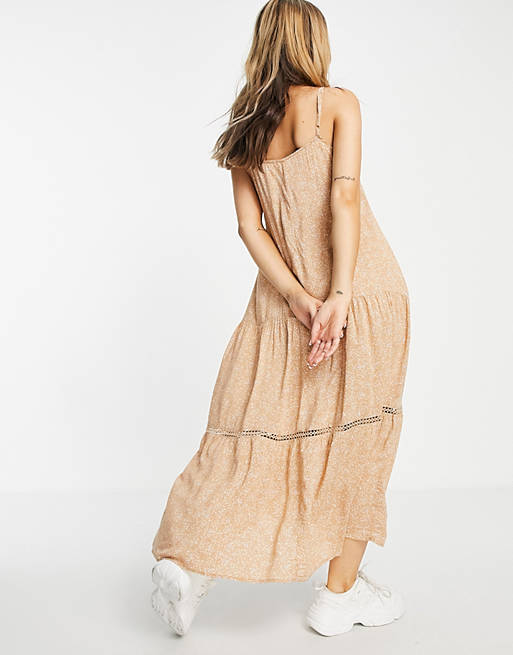 Women Cotton:On tiered maxi dress in natural ditsy floral 