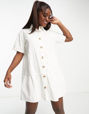 Cotton:On tiered shirt mini dress in ecru