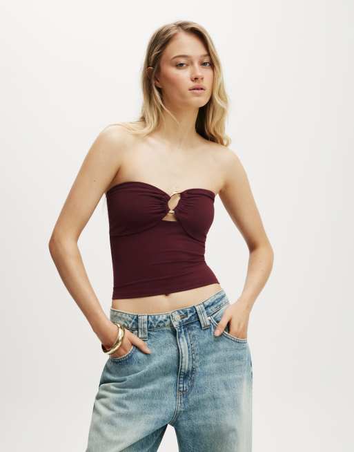 Cotton:On Trim buckle detail tube top in burgundy