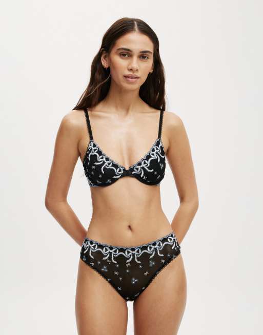 Cotton:On Trixie bow underwire bra in black